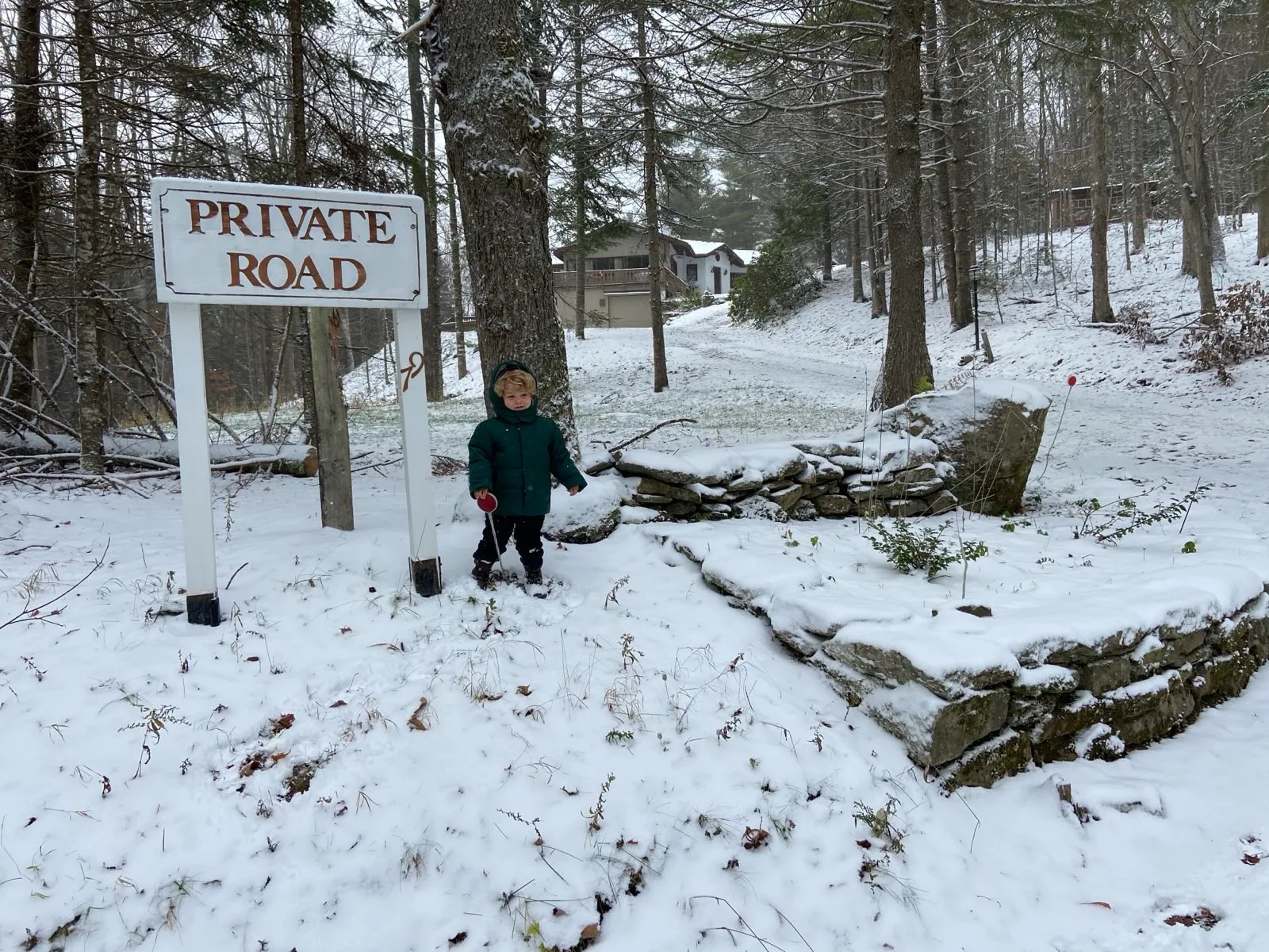 The private road leading to Paradise Vermont in winter