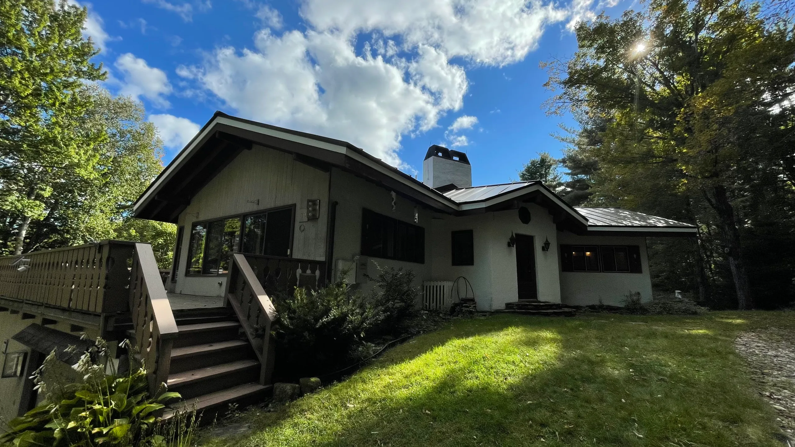 The chalet exterior on a clear day